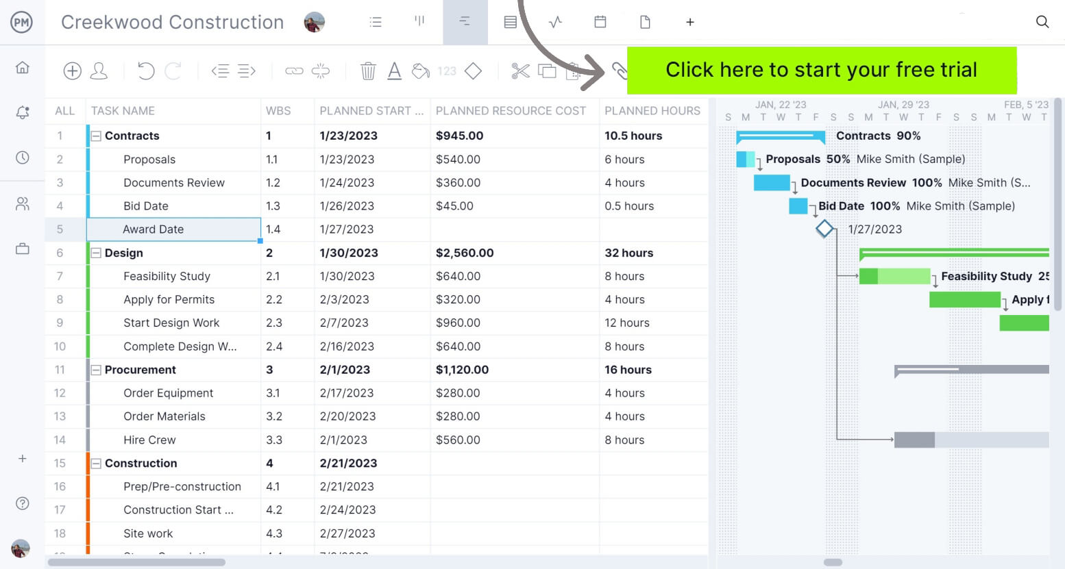 Gantt chart in project management software