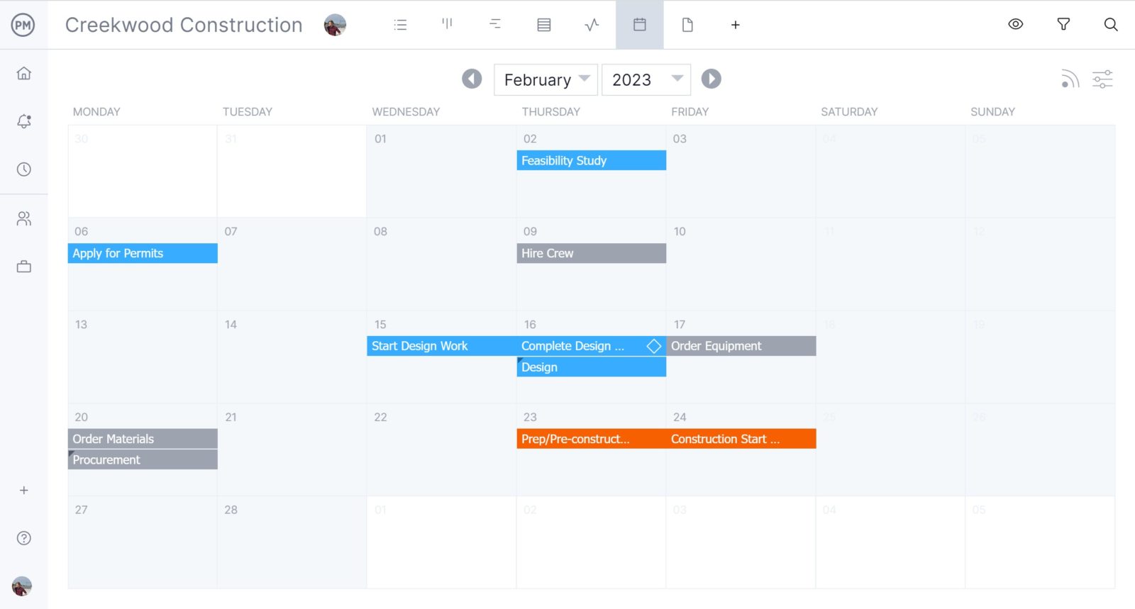 ProjectManager's project calendars are ideal to plan any type of construction project delivery method