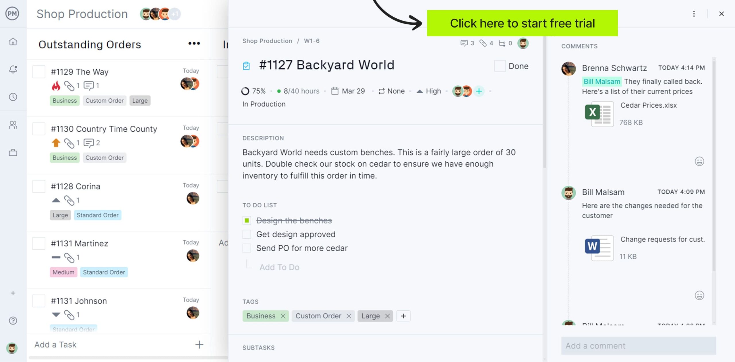 Manage project documents in project management software