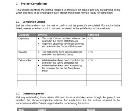 Project closure template