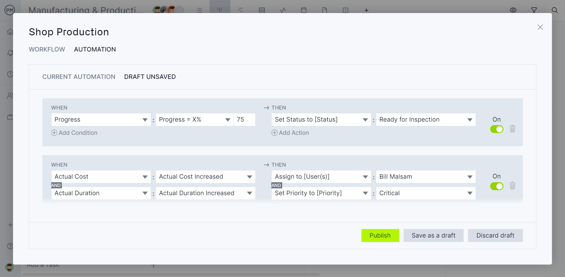 ProjectManager's workflow automation