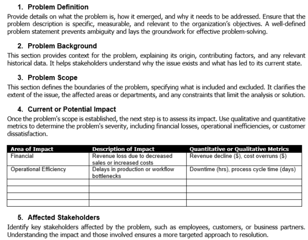 ProjectManager's free problem statement template for Word