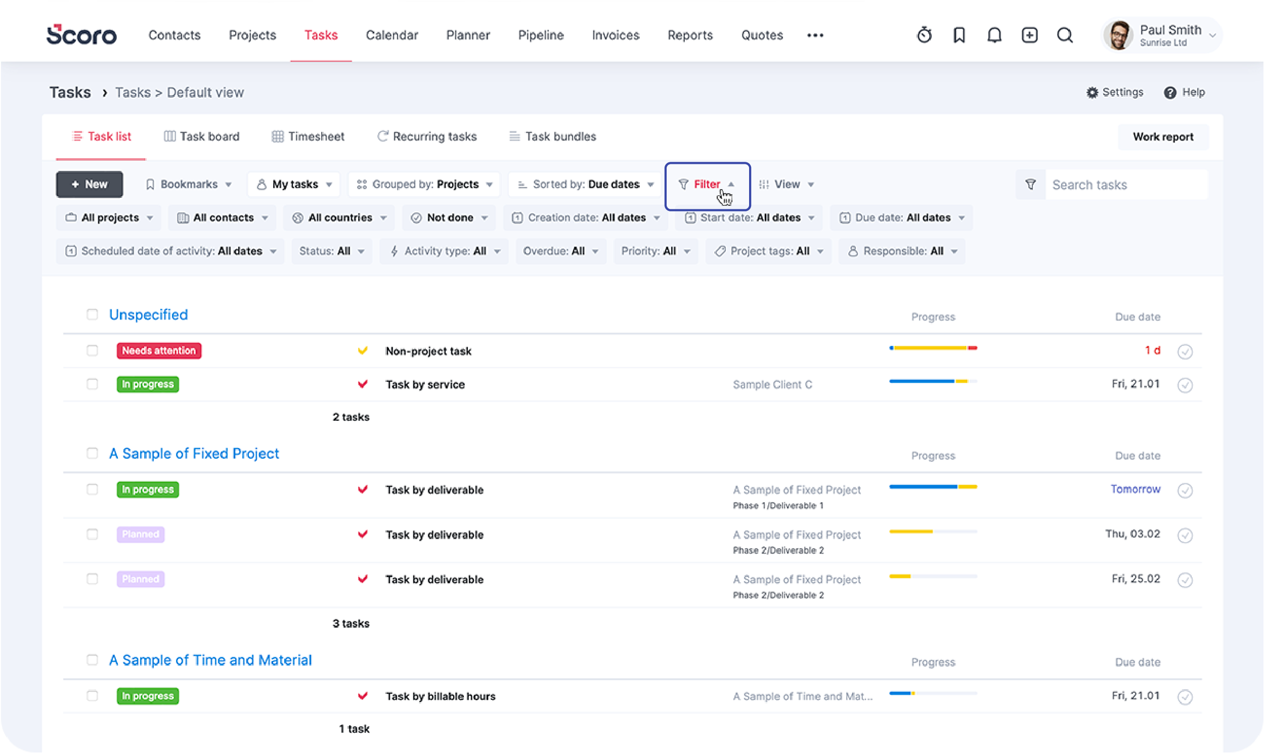 Best resource management software, Scoro screenshot