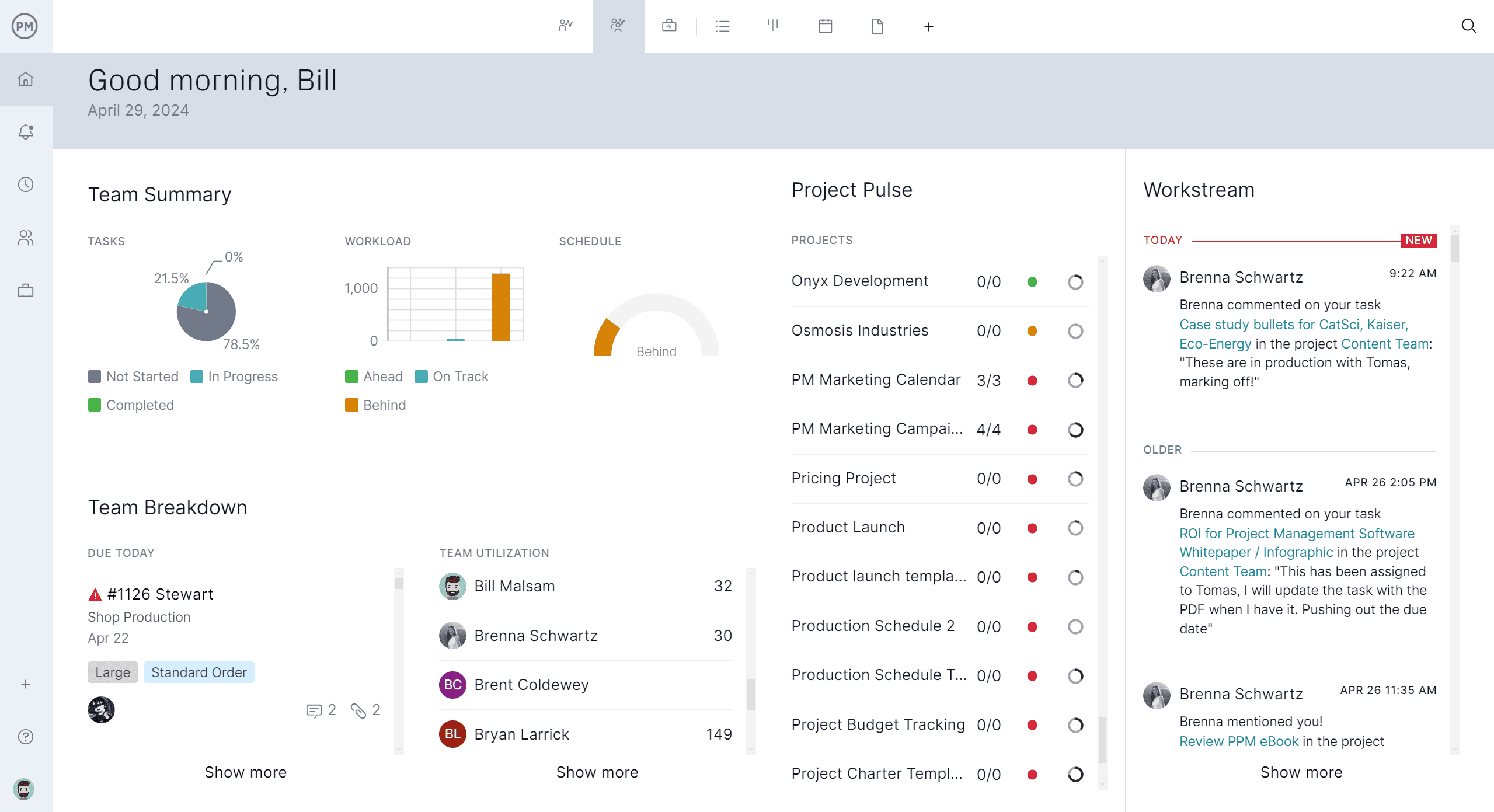ProjectManager's dashboard